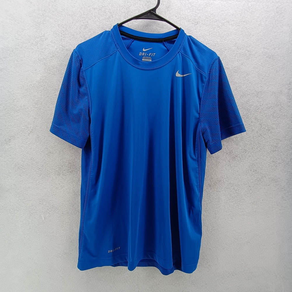 Nike Mens Sz M Dri-Fit Short Sleeve Training Shirt Blue Polyester